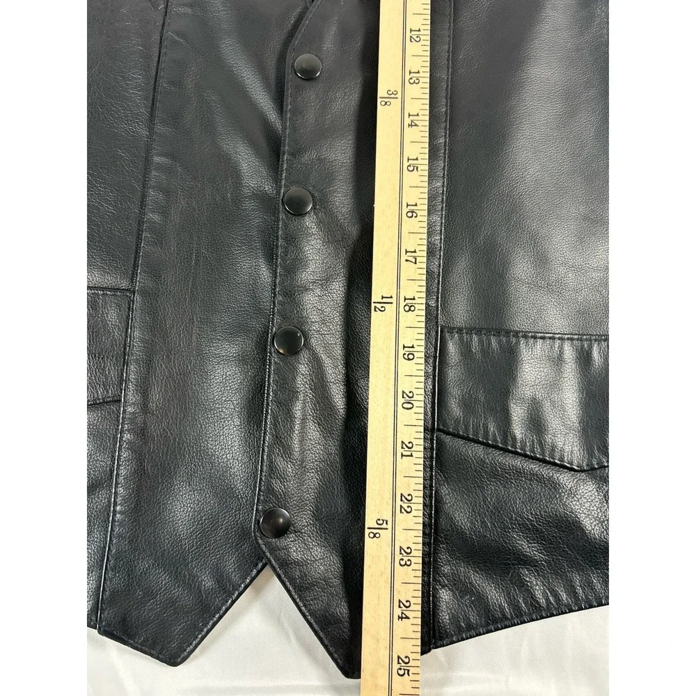 Hillside Leather Biker Vest Sz 44 Black Made In USA Motorcycle Cowboy Western
